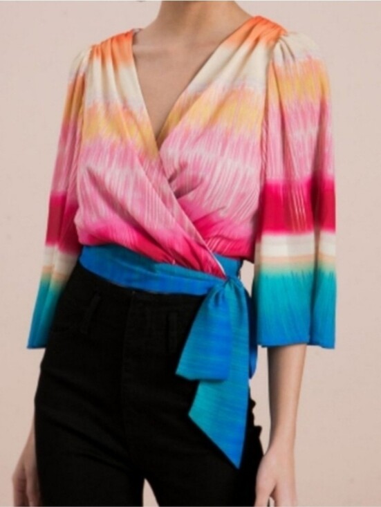 Jealous Tomato Tops - Jealoys Tomato Vibrant Multi-Color Wrap Top with Tie Waist